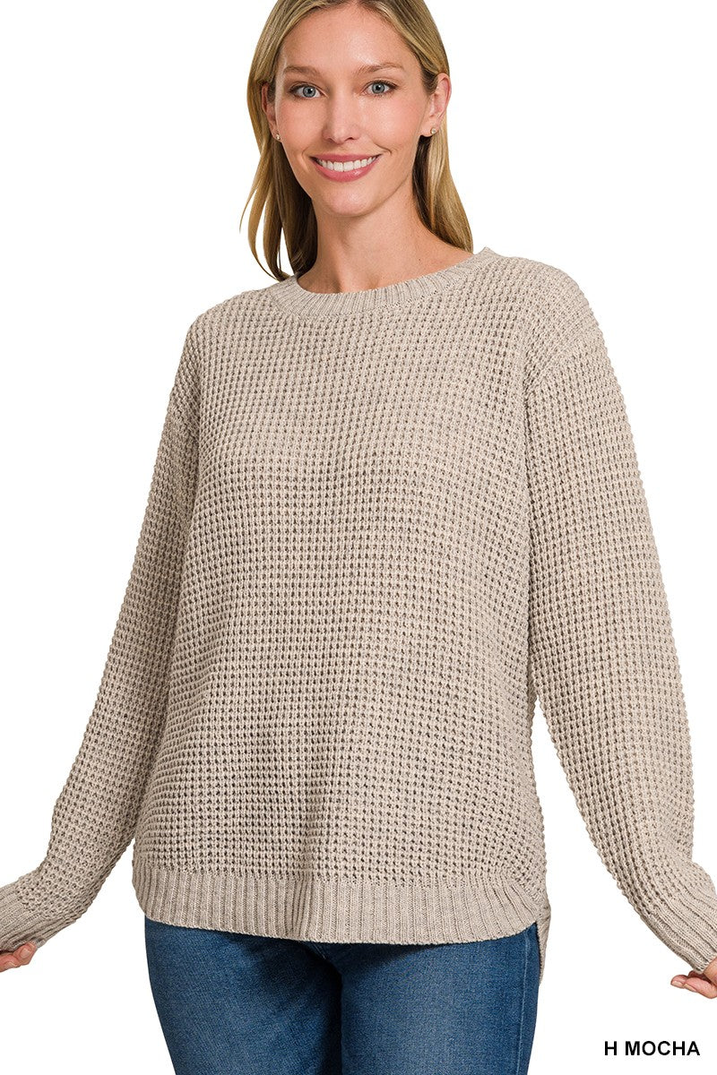 Hi-Low Waffle Sweater Sweater Zenana- Tilden Co.