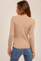 Ribbed V Neck Long Sleeve Top Hem & Thread- Tilden Co.