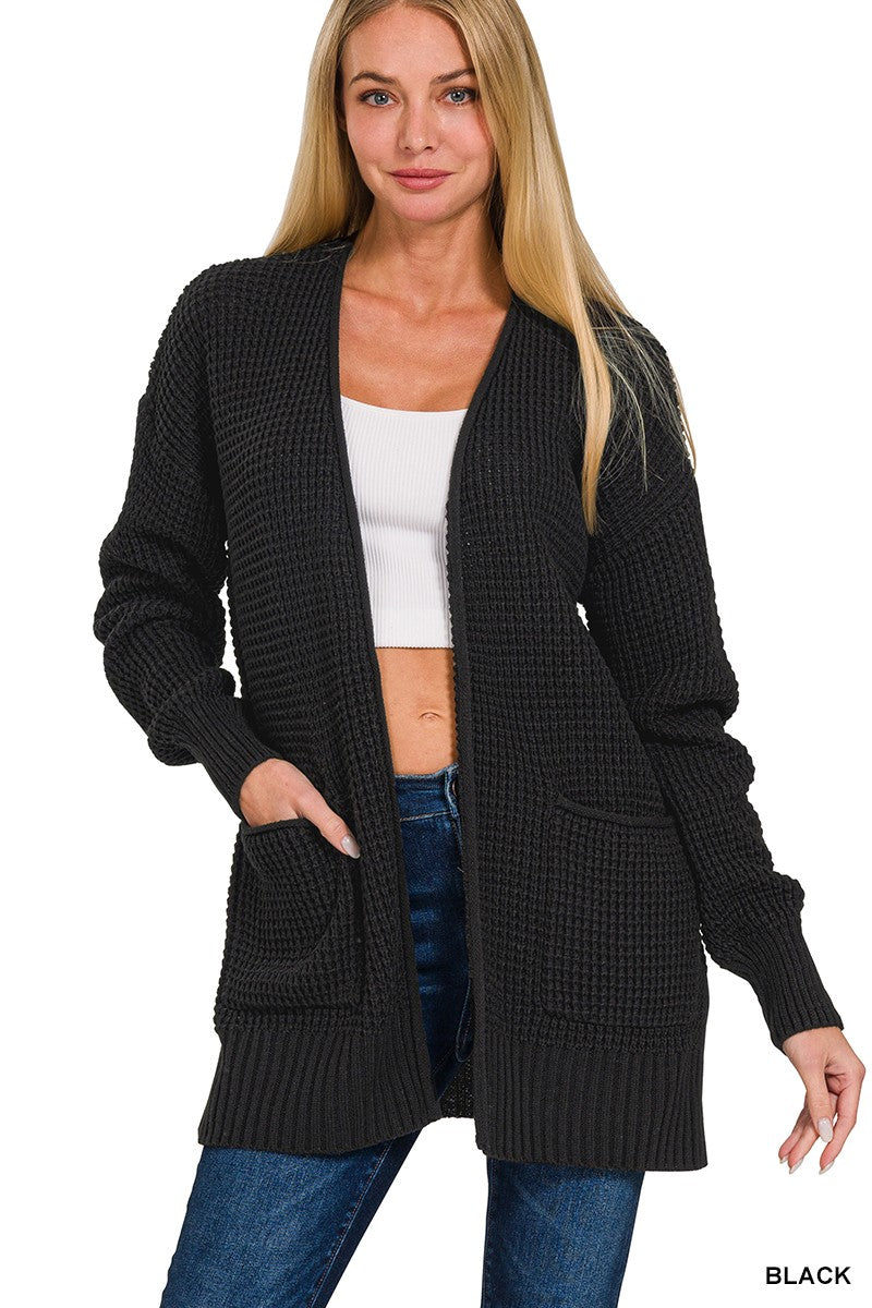 Waffle Open Cardigan Cardigan Zenana- Tilden Co.