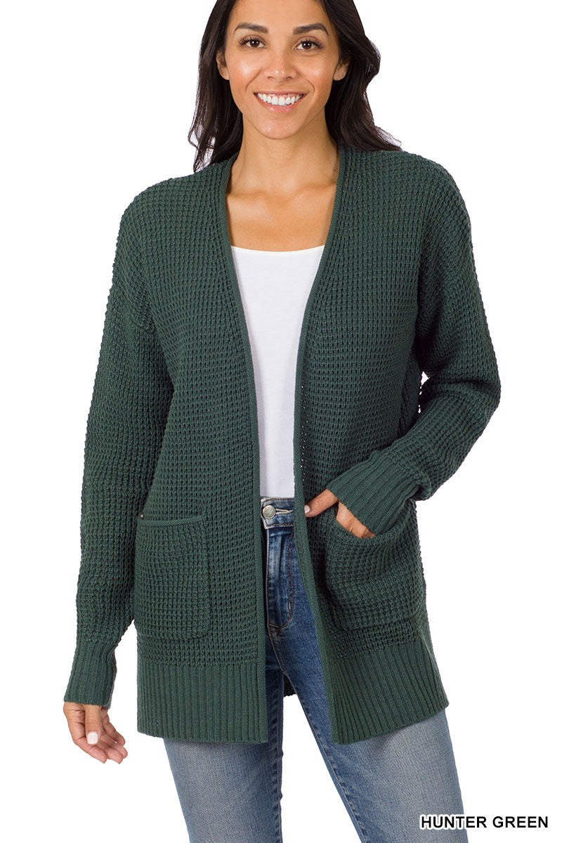 Waffle Open Cardigan Cardigan Zenana- Tilden Co.