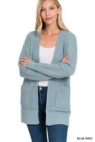 Waffle Open Cardigan Sweater Blue Grey / Small Blue Grey Small Cardigan Zenana- Tilden Co.