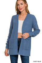Waffle Knit Cardigan Dusty Blue / Small Dusty Blue Small Cardigan Zenana- Tilden Co.