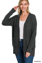 Waffle Knit Cardigan Charcoal / Small Charcoal Small Cardigan Zenana- Tilden Co.