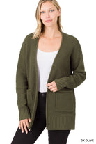Waffle Knit Cardigan Dk Olive / Small Dk Olive Small Cardigan Zenana- Tilden Co.