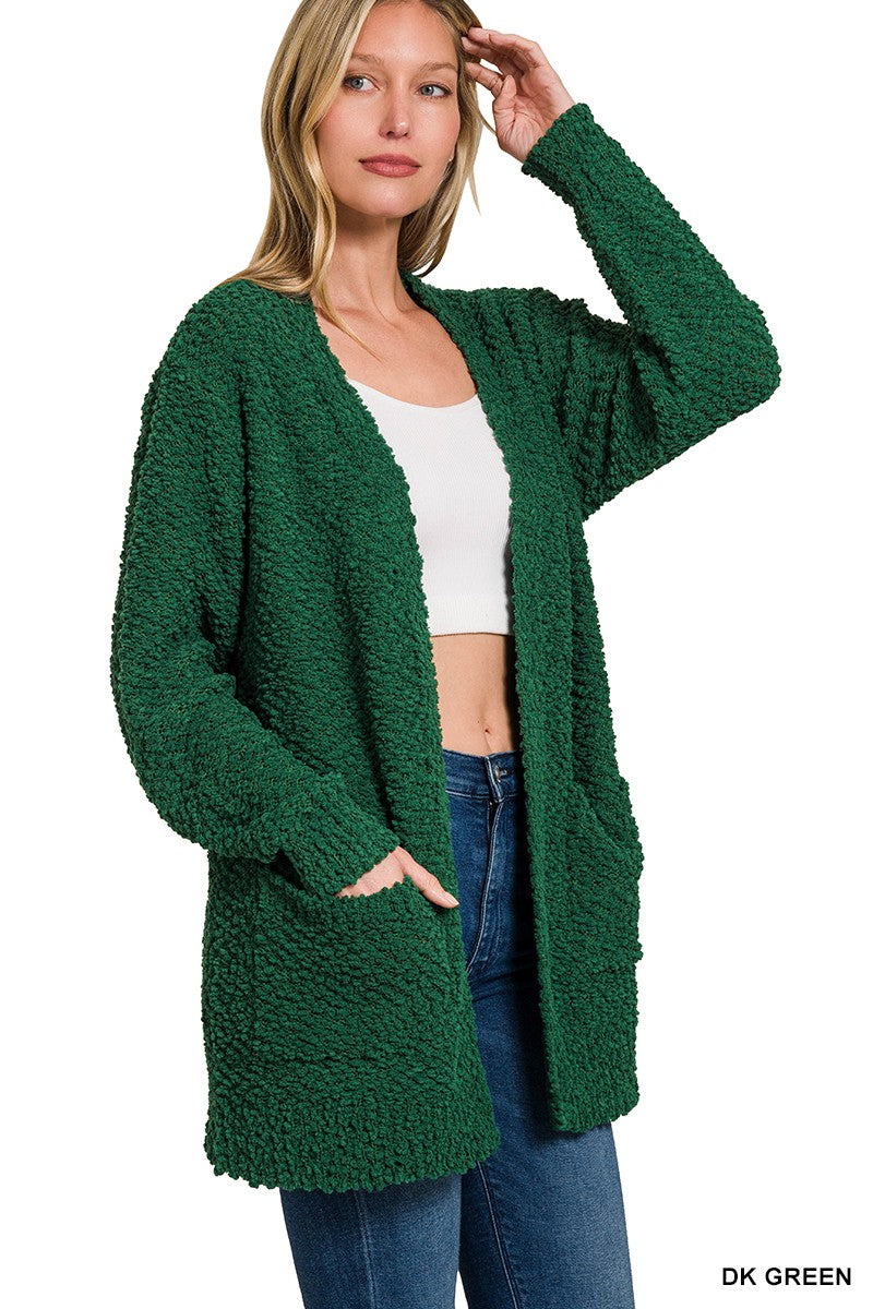 Popcorn Cardigan Dk Green / Small Dk Green Small Cardigan Zenana- Tilden Co.
