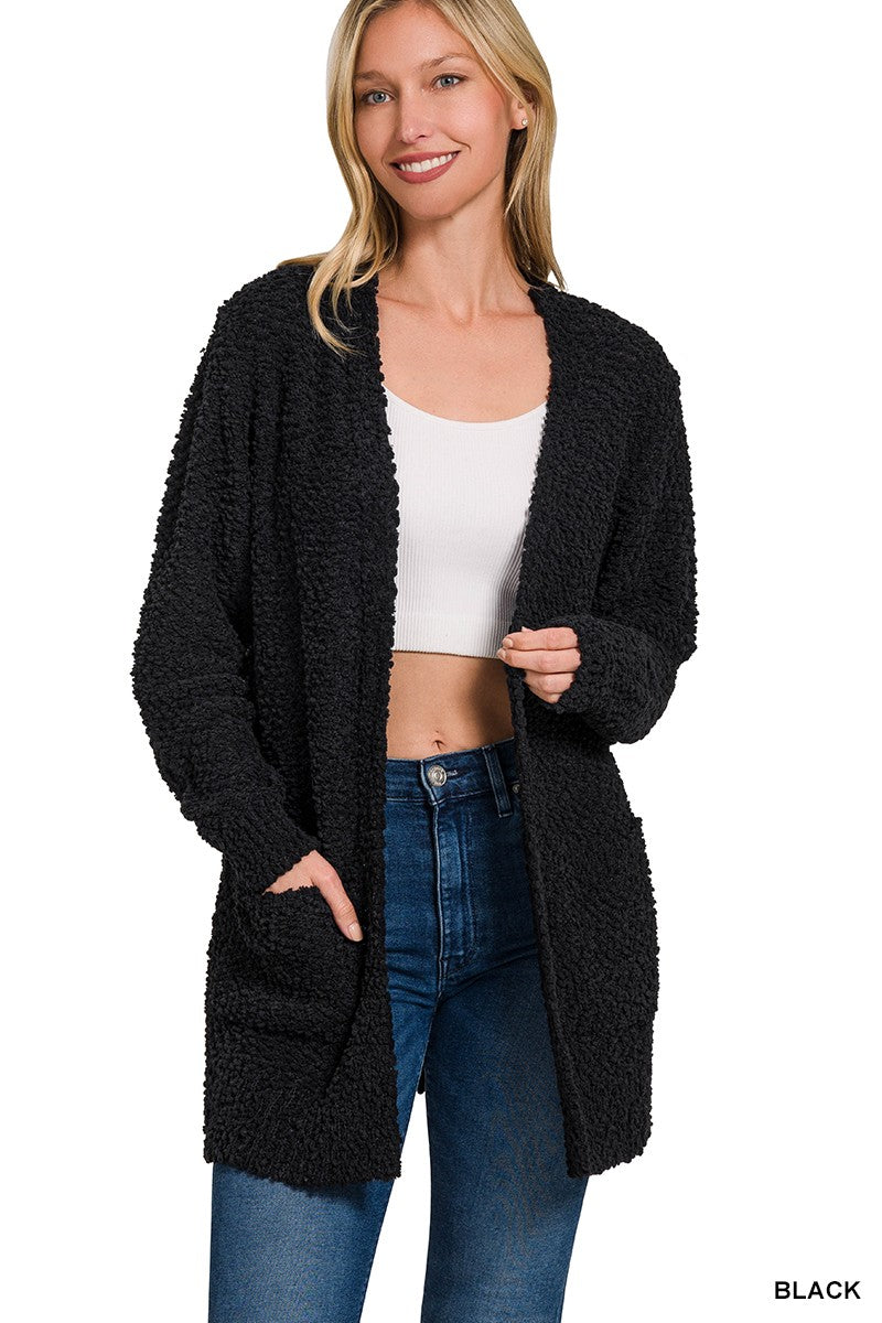 Popcorn Cardigan Black / Small Black Small Cardigan Zenana- Tilden Co.