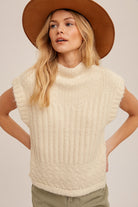 Turtle Neck Ribbed Sweater Vest Tops Hem & Thread- Tilden Co.