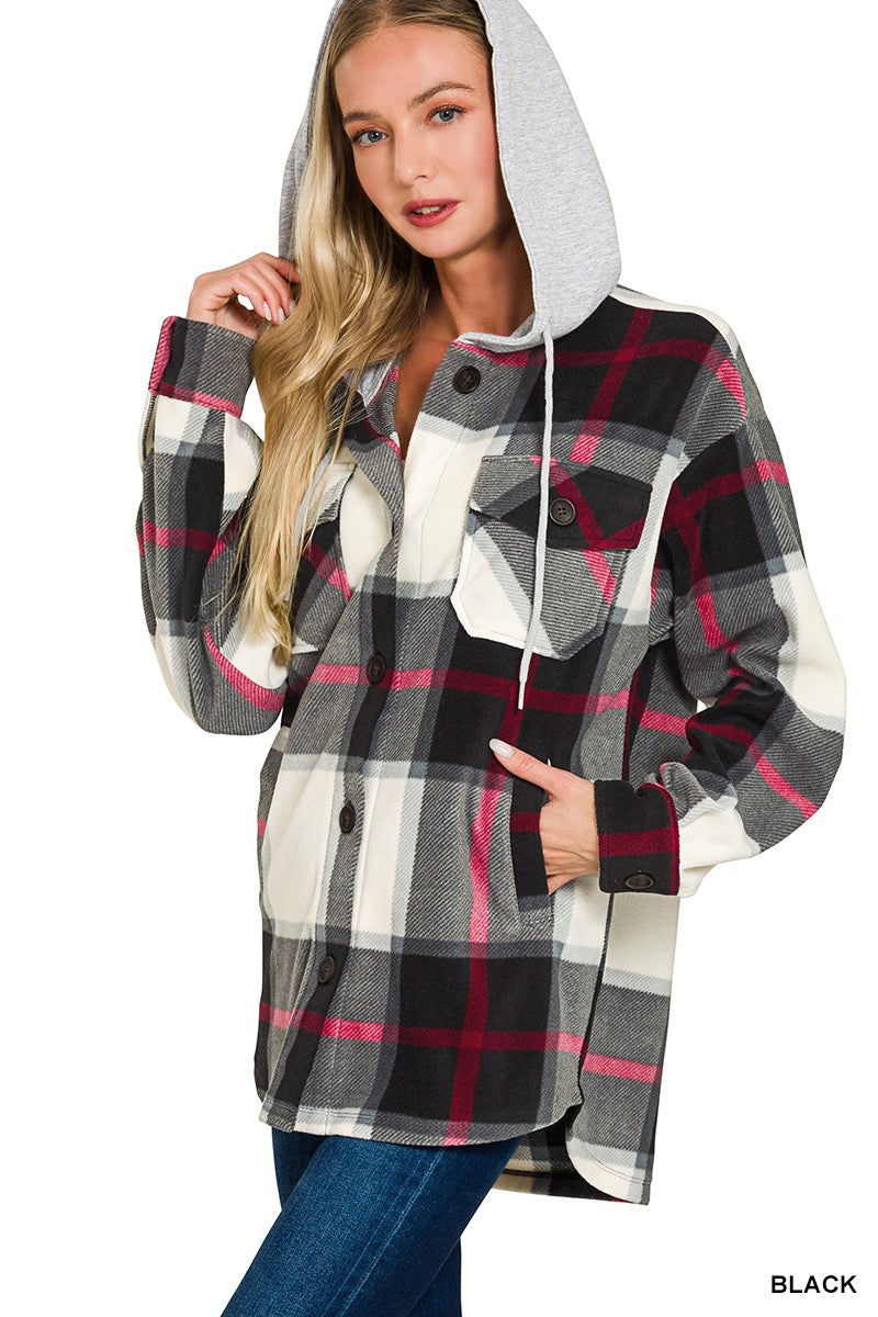 Hooded Fleece Shacket Black / Small Black Small Shacket Zenana- Tilden Co.