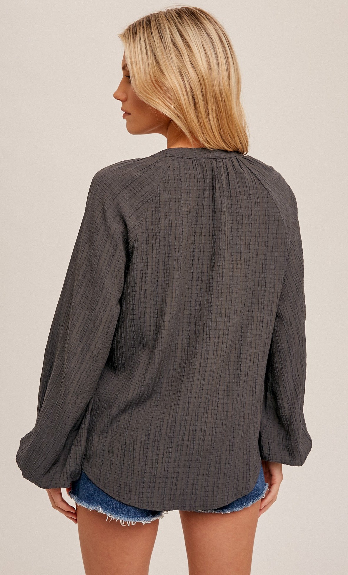 V-Neck Tie Neck Detail Blouse- Final Sale    Shirts & Tops Hem & Thread- Tilden Co.