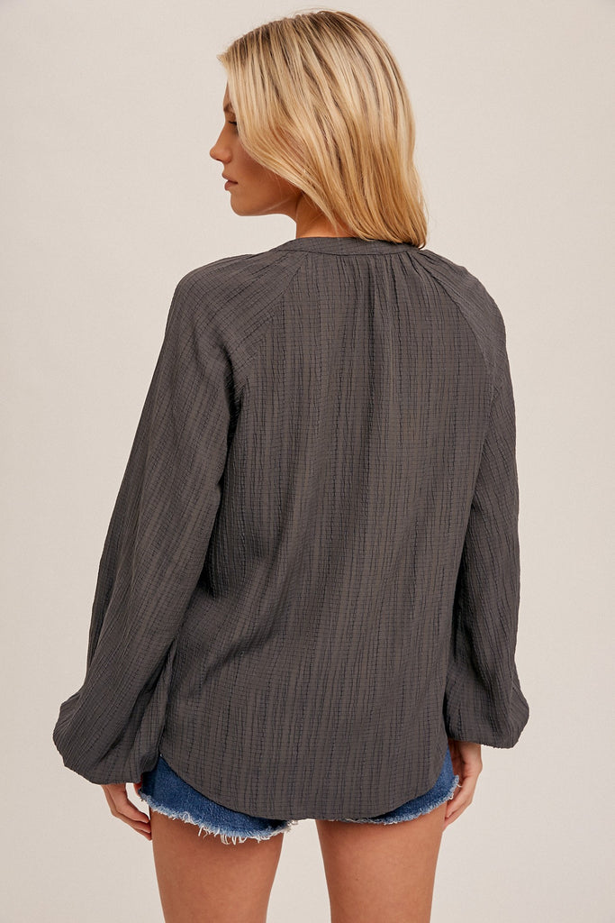 V-Neck Tie Neck Detail Blouse    Shirts & Tops Hem & Thread- Tilden Co.