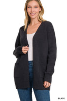 Open Front Cardigan Sweater Black / Small Black Small Cardigan Zenana- Tilden Co.