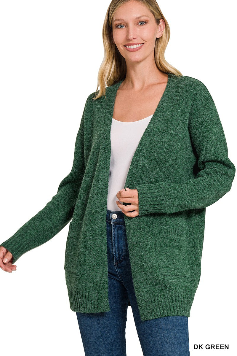 Open Front Cardigan Sweater Dark Green / Small Dark Green Small Cardigan Zenana- Tilden Co.