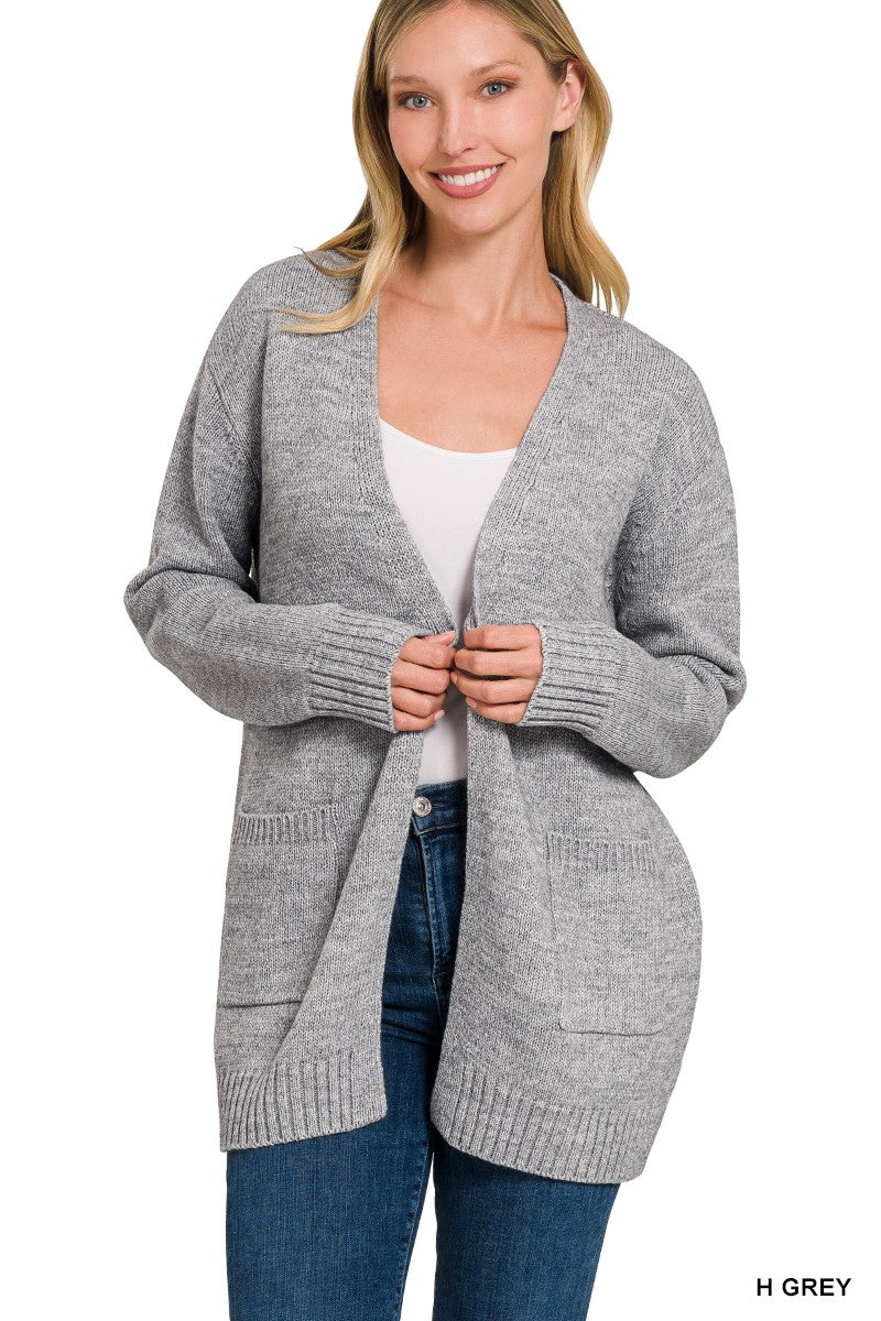 Open Front Cardigan Sweater Heather Grey / Small Heather Grey Small Cardigan Zenana- Tilden Co.