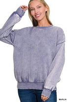 Acid Wash Fleece Pullover Shirts & Tops Zenana- Tilden Co.