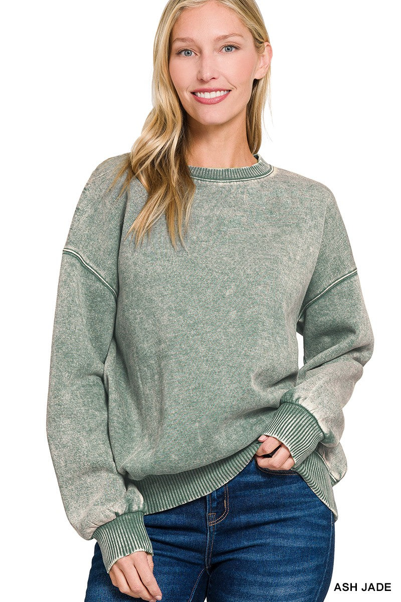 Acid Wash Fleece Oversized Pullover    Sweater Zenana- Tilden Co.