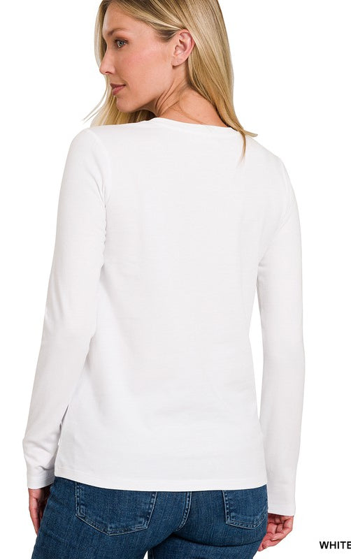 Cotton Crew Neck Long Sleeve T-Shirt    Shirts & Tops Zenana- Tilden Co.