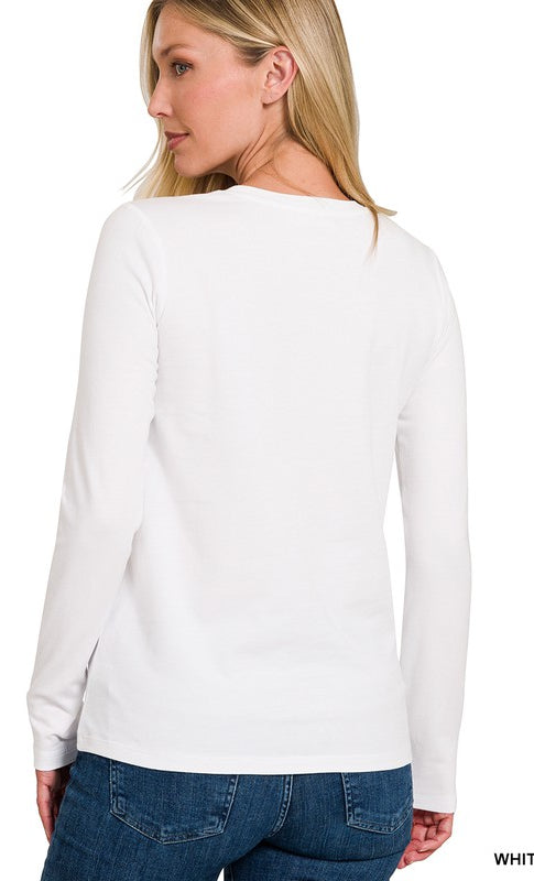 Cotton Crew Neck Long Sleeve T-Shirt    Shirts & Tops Zenana- Tilden Co.