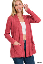 Heather Ribbed Sweater Open Front Cardigan DK Red / Small DK Red Small Long Sleeve Shirts and Tops Zenana- Tilden Co.