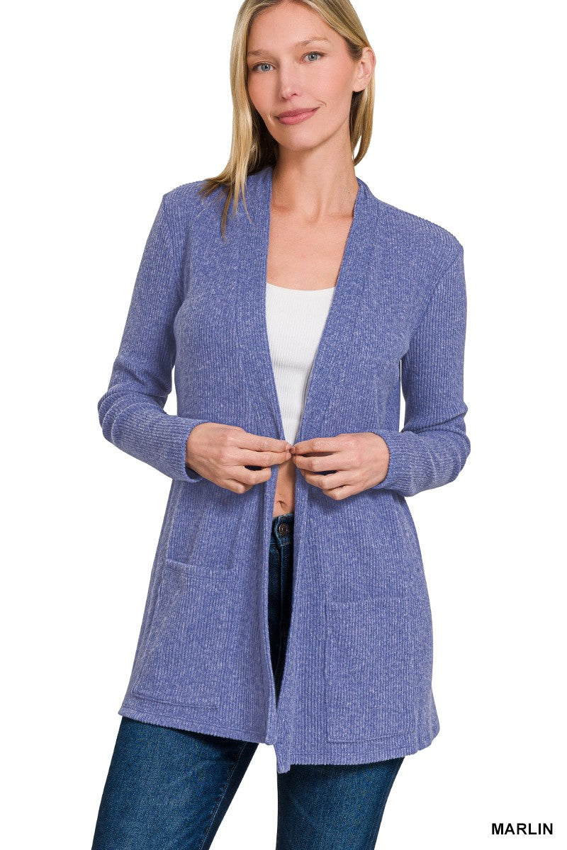 Heather Ribbed Cardigan Marlin / Small Marlin Small Cardigan Zenana- Tilden Co.