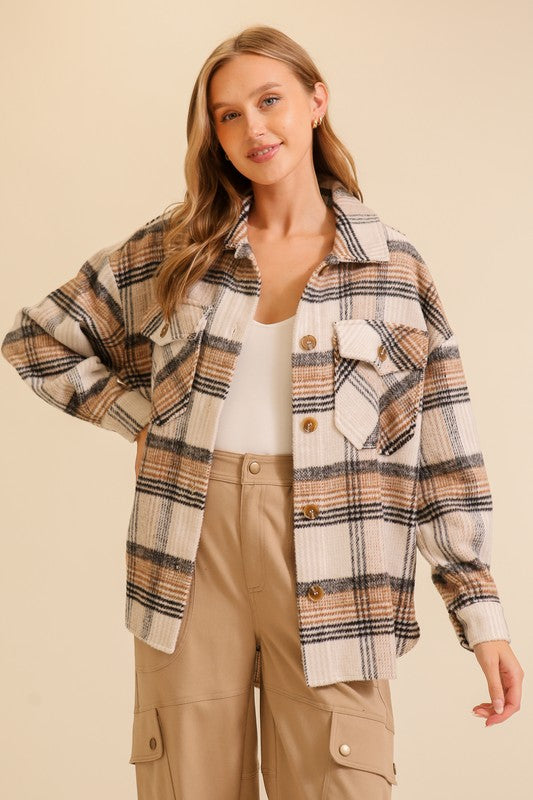 Fall Vibes Plaid Shacket Taupe/Black / Small Taupe/Black Small Shacket Timing- Tilden Co.