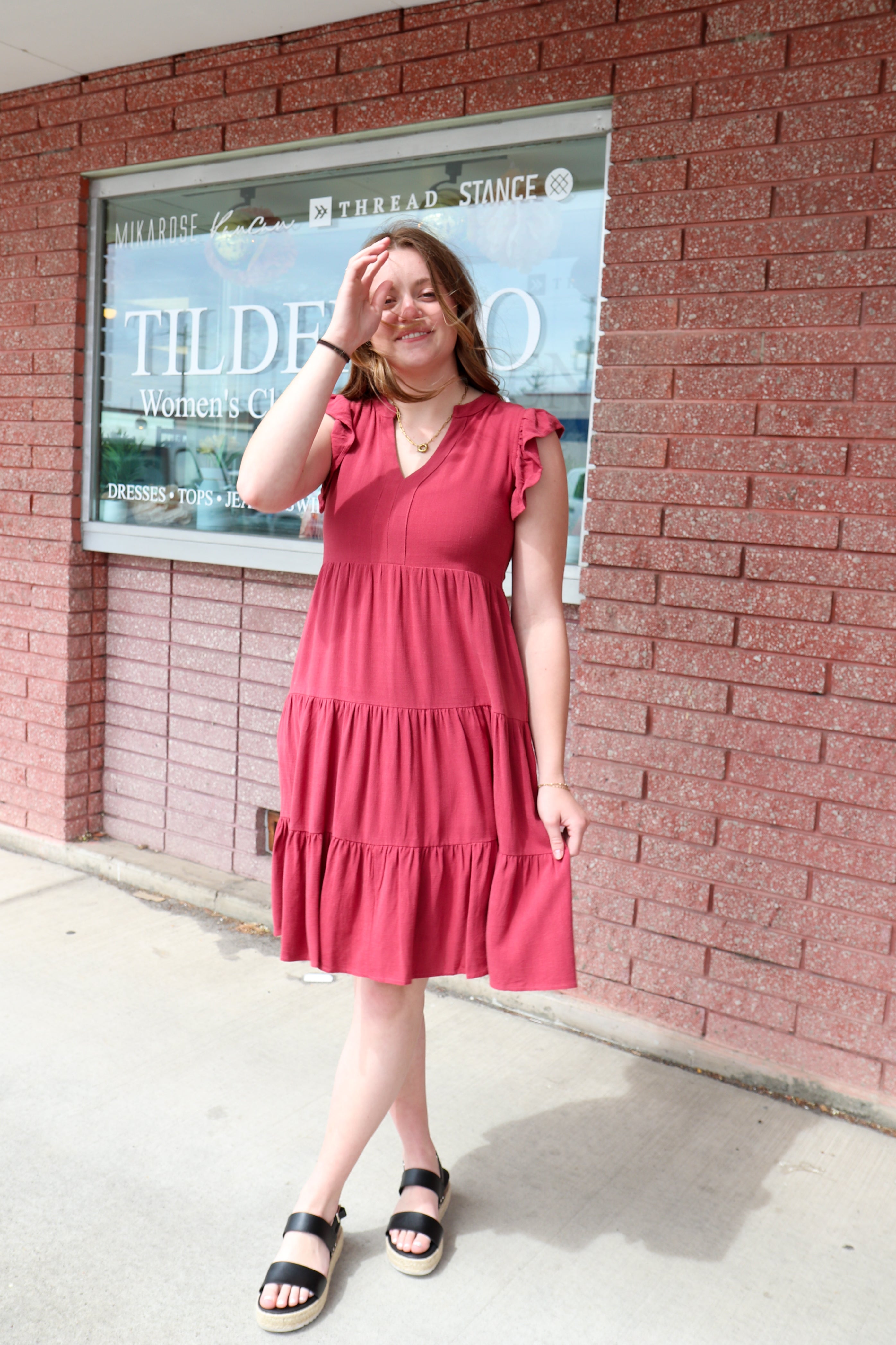 Tara Dress in Watermelon Knee Length Dress Mikarose- Tilden Co.