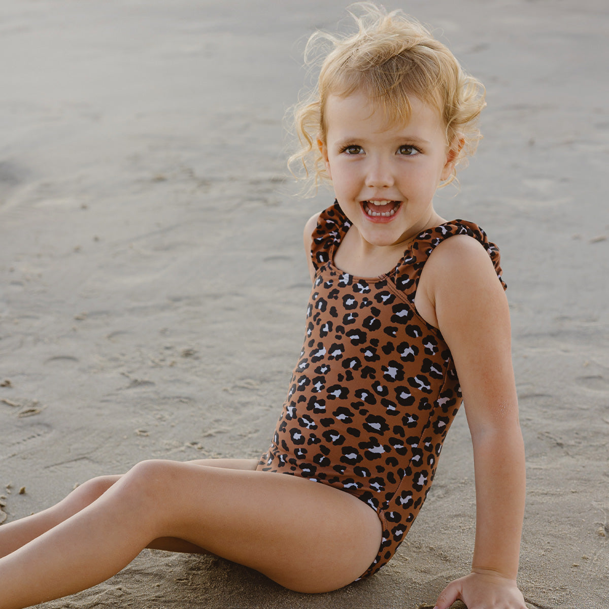 Puffy Sleeve One Piece Swimsuit (Girls) Leopard / 2T Leopard 2T One Piece Swimsuit Janela Bay- Tilden Co.