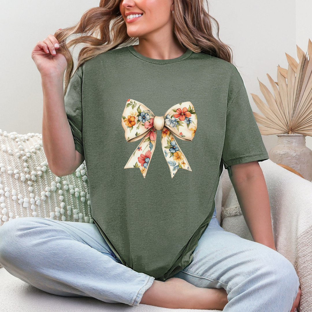Coquette Floral Bow Graphic Tee Womens Ave Shops- Tilden Co.