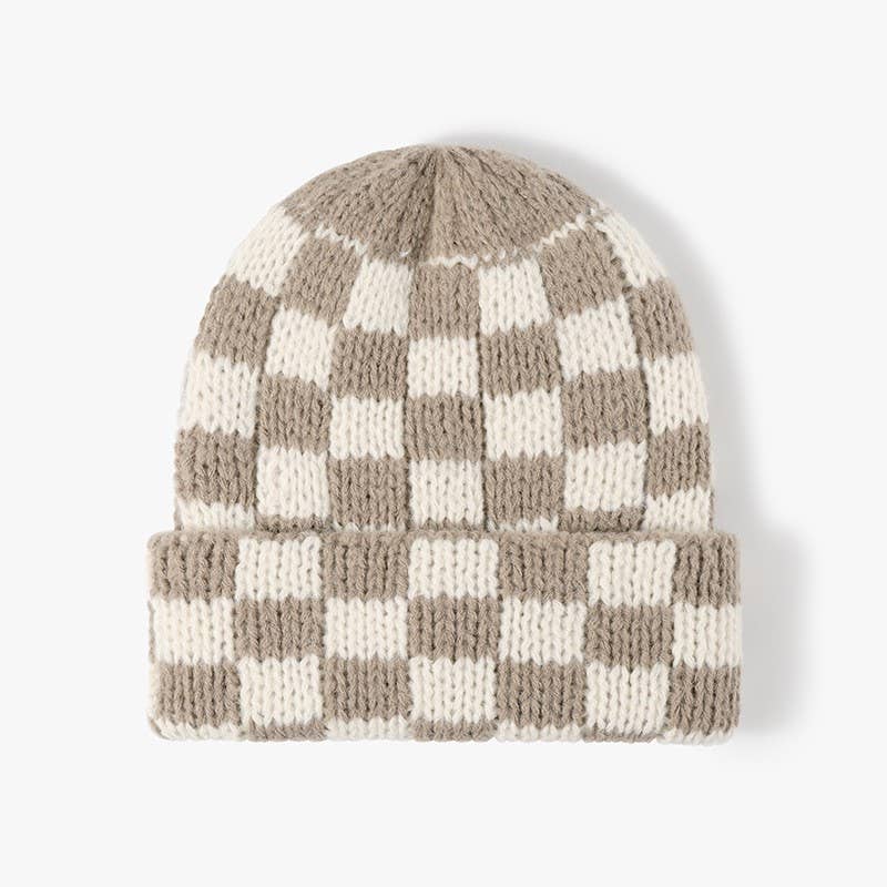 CHECKER SOFT PLUSH BEANIE HAT | 40BN917 TAN TAN beanie JOSSLYN by wall to wall- Tilden Co.