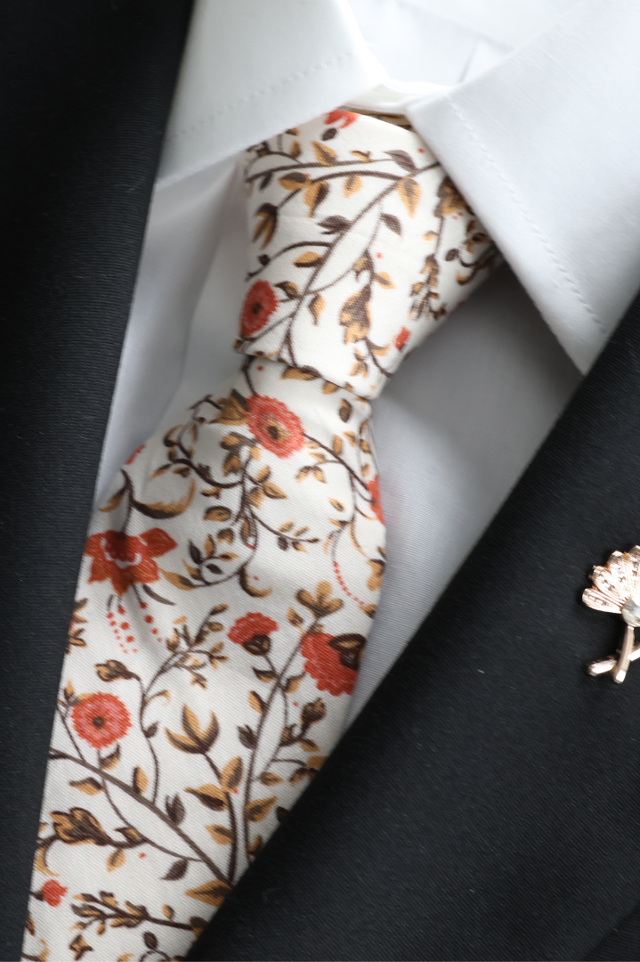 Shay Cinnamon Floral Skinny Tie: Kids    necktie Tie Mood- Tilden Co.
