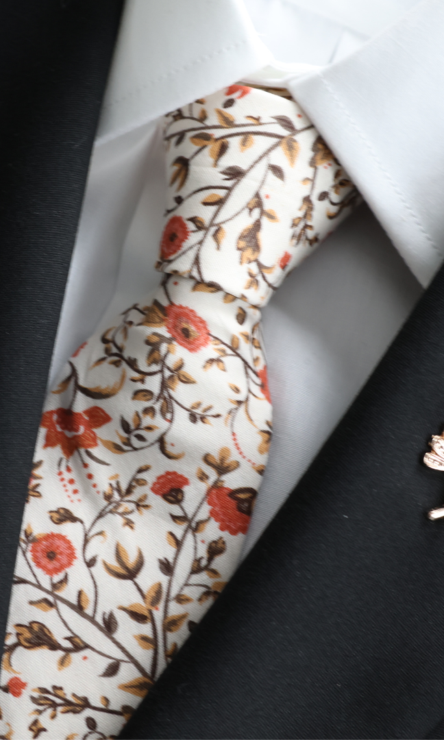 Shay Cinnamon Floral Skinny Tie: Skinny Regular Length    necktie Tie Mood- Tilden Co.