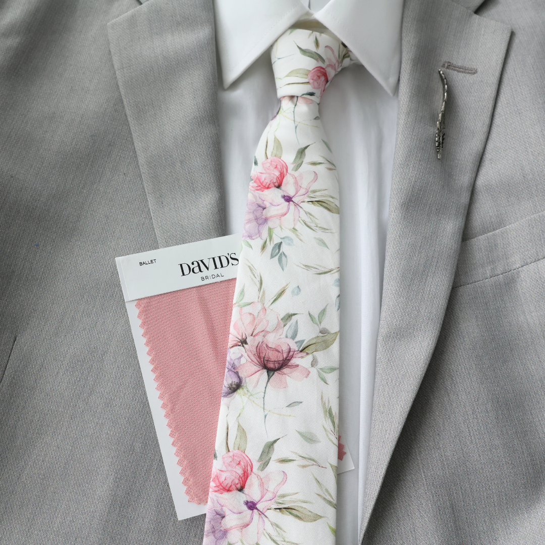 Keira Dusty Rose Floral Tie & Pocket Square Set    necktie Tie Mood- Tilden Co.