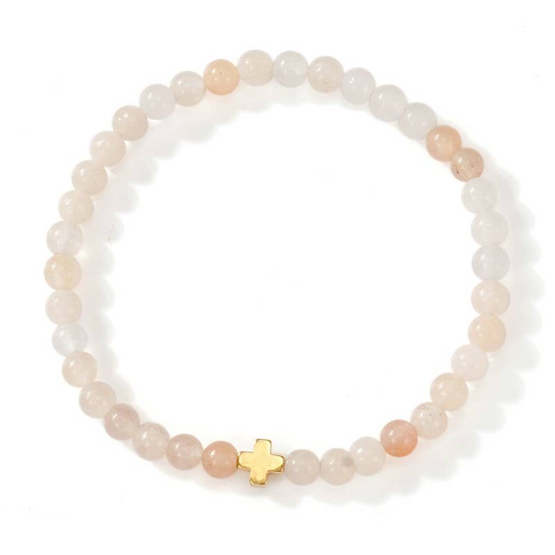 BOHO CROSS NATURAL STONE PERSONALIZED BRACELET | 40B5184 Rose Quartz Rose Quartz JOSSLYN by wall to wall- Tilden Co.