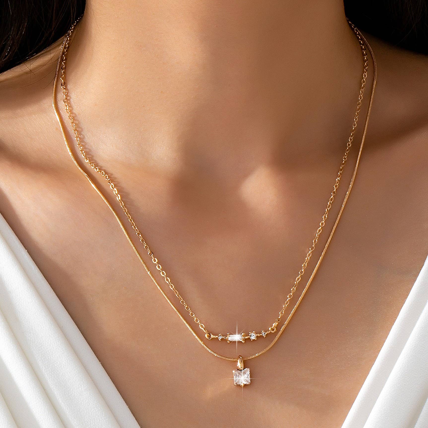 Crystal Bar & Square Necklace | 80N92870 necklace JOSSLYN by wall to wall- Tilden Co.