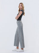 HIGH RISE GREY LEOPARD PRINT CROP WIDE LEG JEANS T7331GLP VERVET by FLYING MONKEY- Tilden Co.