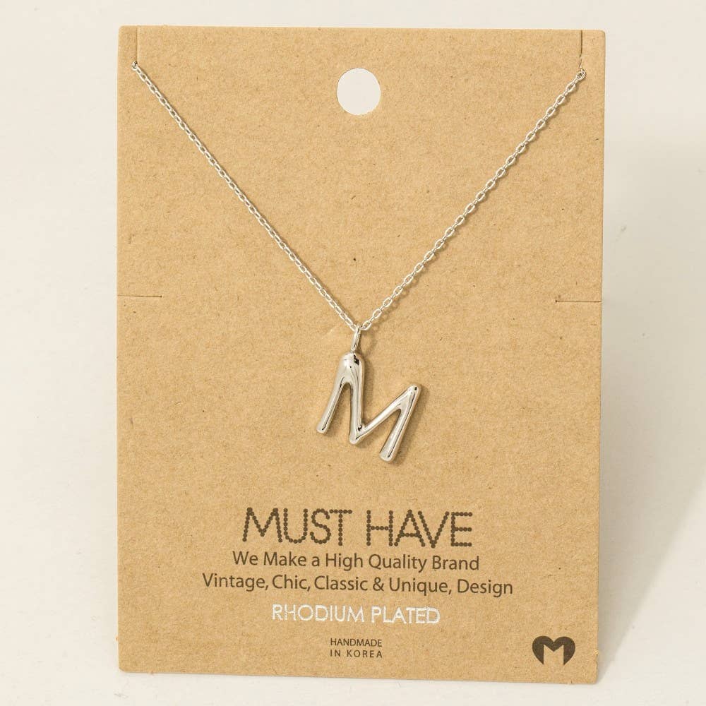 Bubble Letter Necklace Silver / M Silver M Necklace Fame Accessories- Tilden Co.