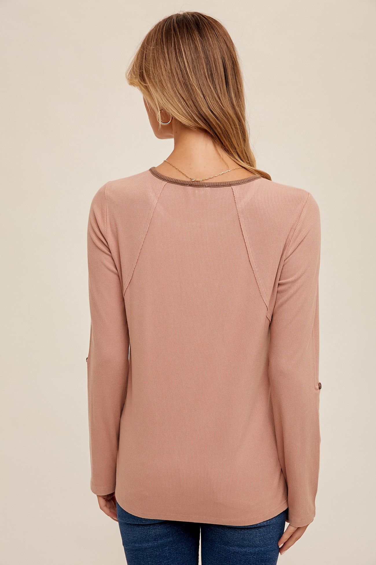 Rose Long Sleeve Rib Tee Shirts & Tops Hem & Thread- Tilden Co.