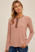 Rose Long Sleeve Rib Tee Shirts & Tops Hem & Thread- Tilden Co.