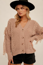 Fringe Trimmed Cardigan Cardigan Hem & Thread- Tilden Co.