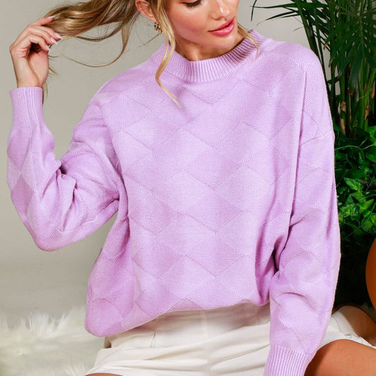 Long Sleeve Textured Sweater Top - Final Sale Lavender / Small Lavender Small Sweater Vine & Love- Tilden Co.