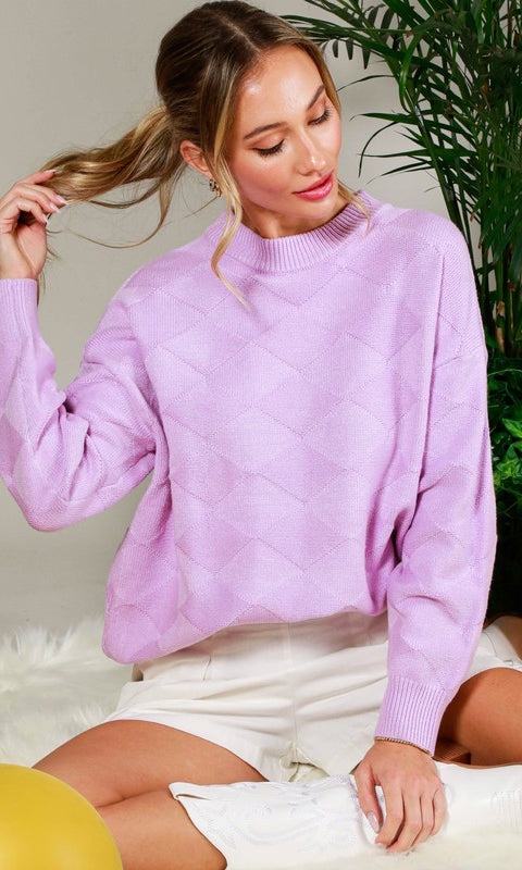 Long Sleeve Textured Sweater Top Lavender / Small Lavender Small Sweater Vine & Love- Tilden Co.