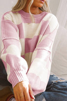 Pink Checkered Bishop Sleeve Sweater    Sweater Sephior Inc- Tilden Co.
