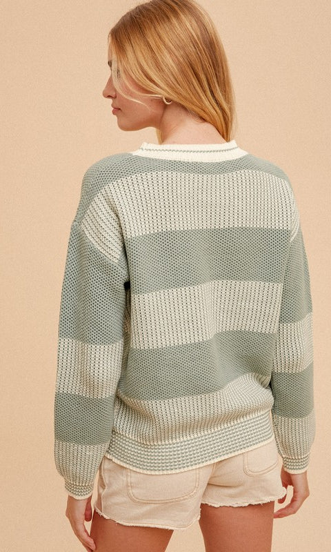 Crew Neck Oversized Two-Tone Stripe Sweater    Shirts & Tops eesome- Tilden Co.