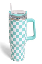 Checkered Pattern 40oz Tumbler with Handle Turquoise Turquoise  tumbler FashionCity- Tilden Co.