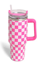 Checkered Pattern 40oz Tumbler with Handle Fuchsia Fuchsia  tumbler FashionCity- Tilden Co.