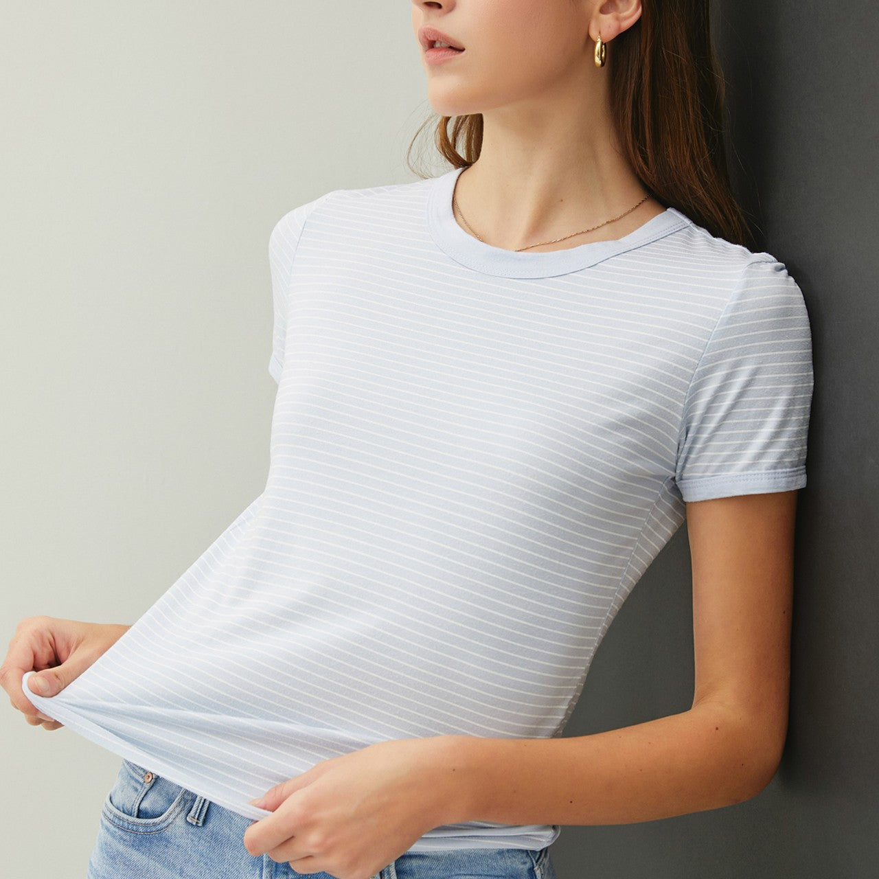 Slim Striped T-Shirt Sky Blue / Small Sky Blue Small Shirts & Tops Be Cool- Tilden Co.