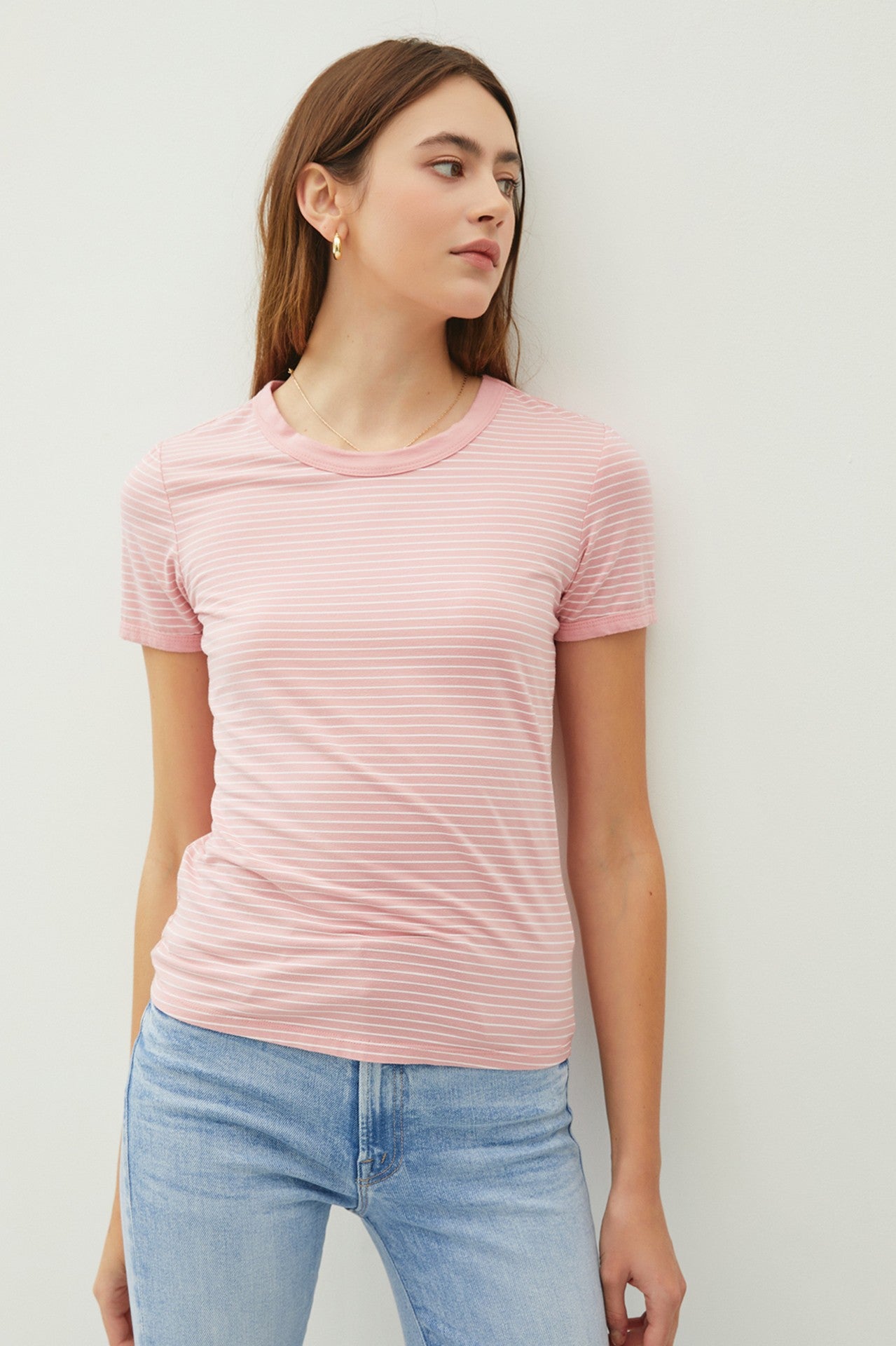 Slim Striped T-Shirt Pink / Small Pink Small Shirts & Tops Be Cool- Tilden Co.