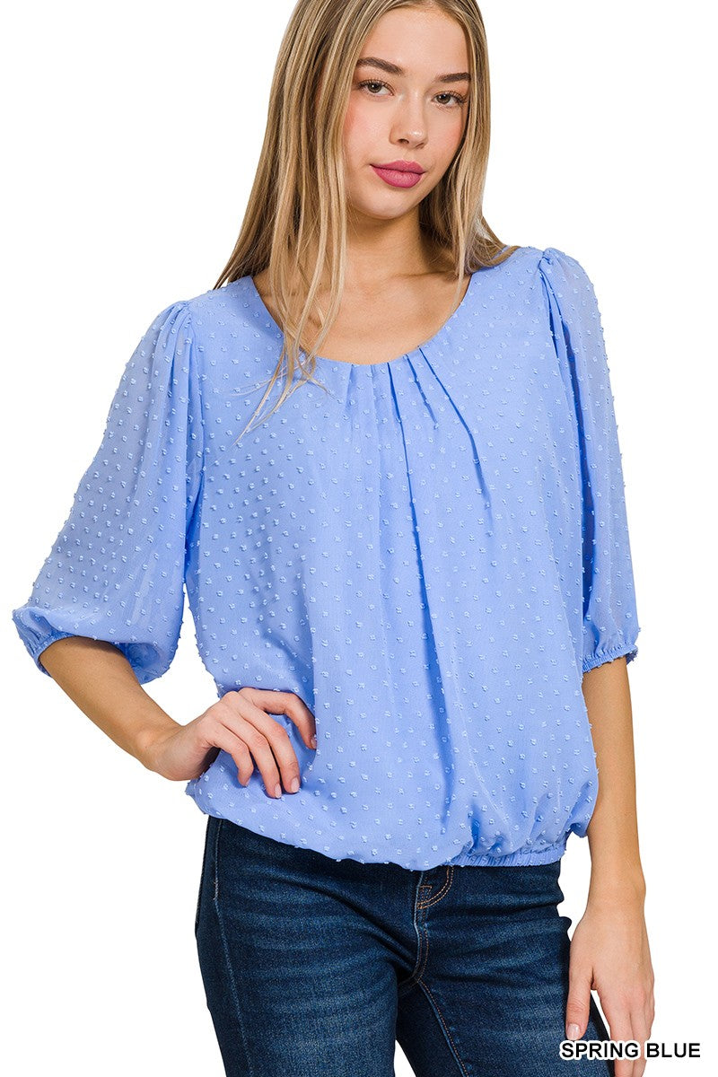 Swiss Dot Blouse Spring Blue / Small Spring Blue Small Shirts & Tops Zenana- Tilden Co.