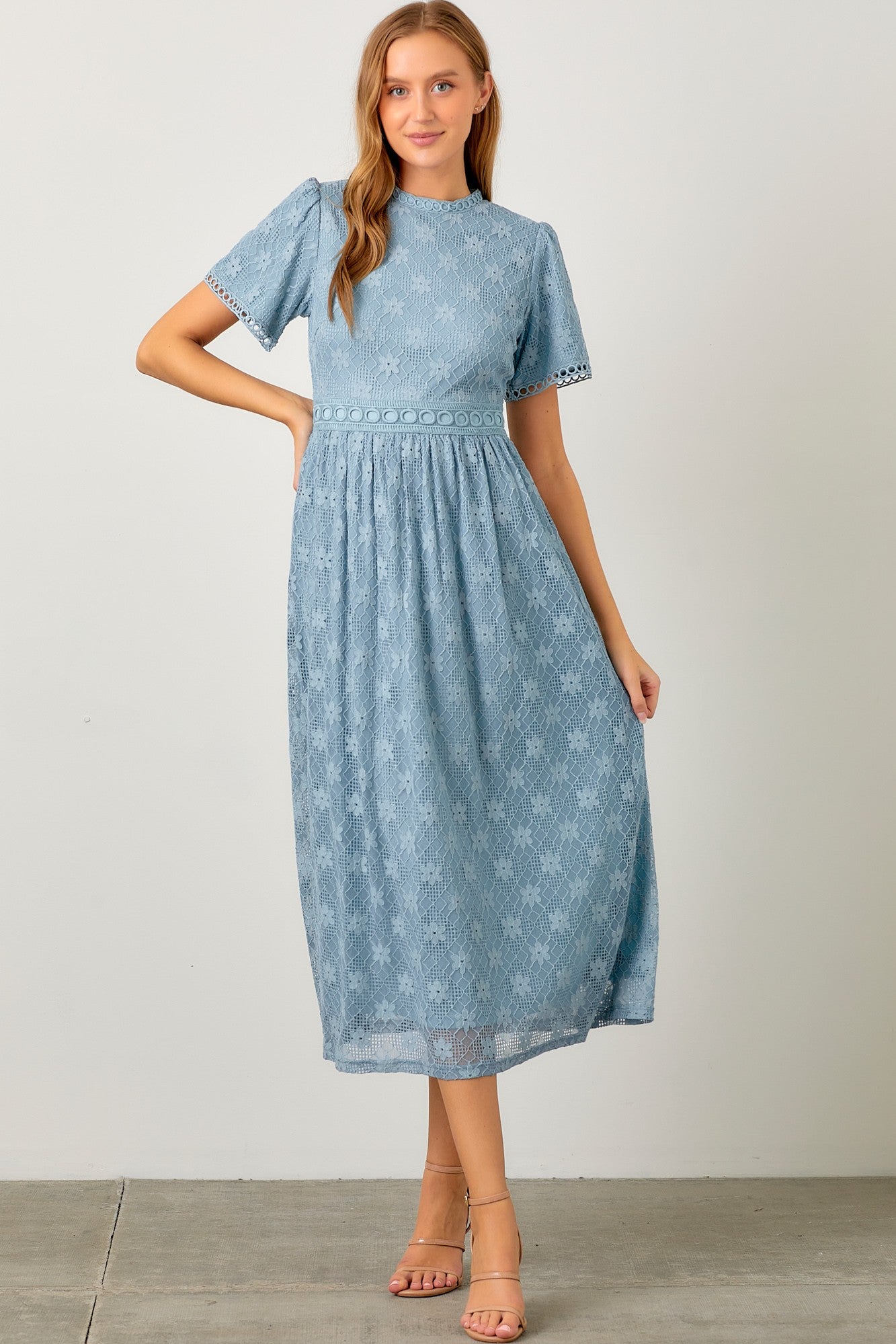 Dusty Blue Lace Dress Dress Hayden LA- Tilden Co.