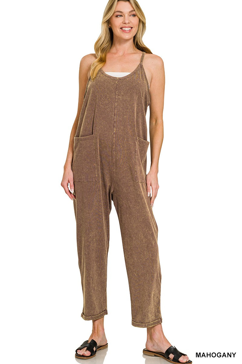 Acid Wash Overalls Jumpsuit Zenana- Tilden Co.