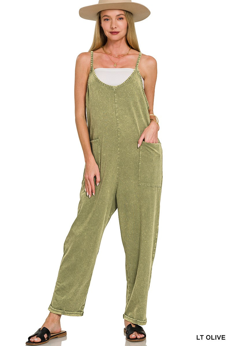 Acid Wash Overalls Jumpsuit Zenana- Tilden Co.